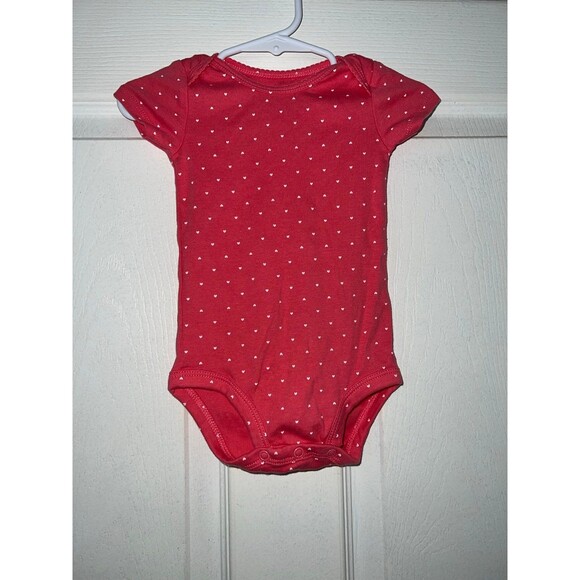 Carters Baby Girl Pink Heart Polka Dot Short Sleeve Onesie - Picture 1 of 3
